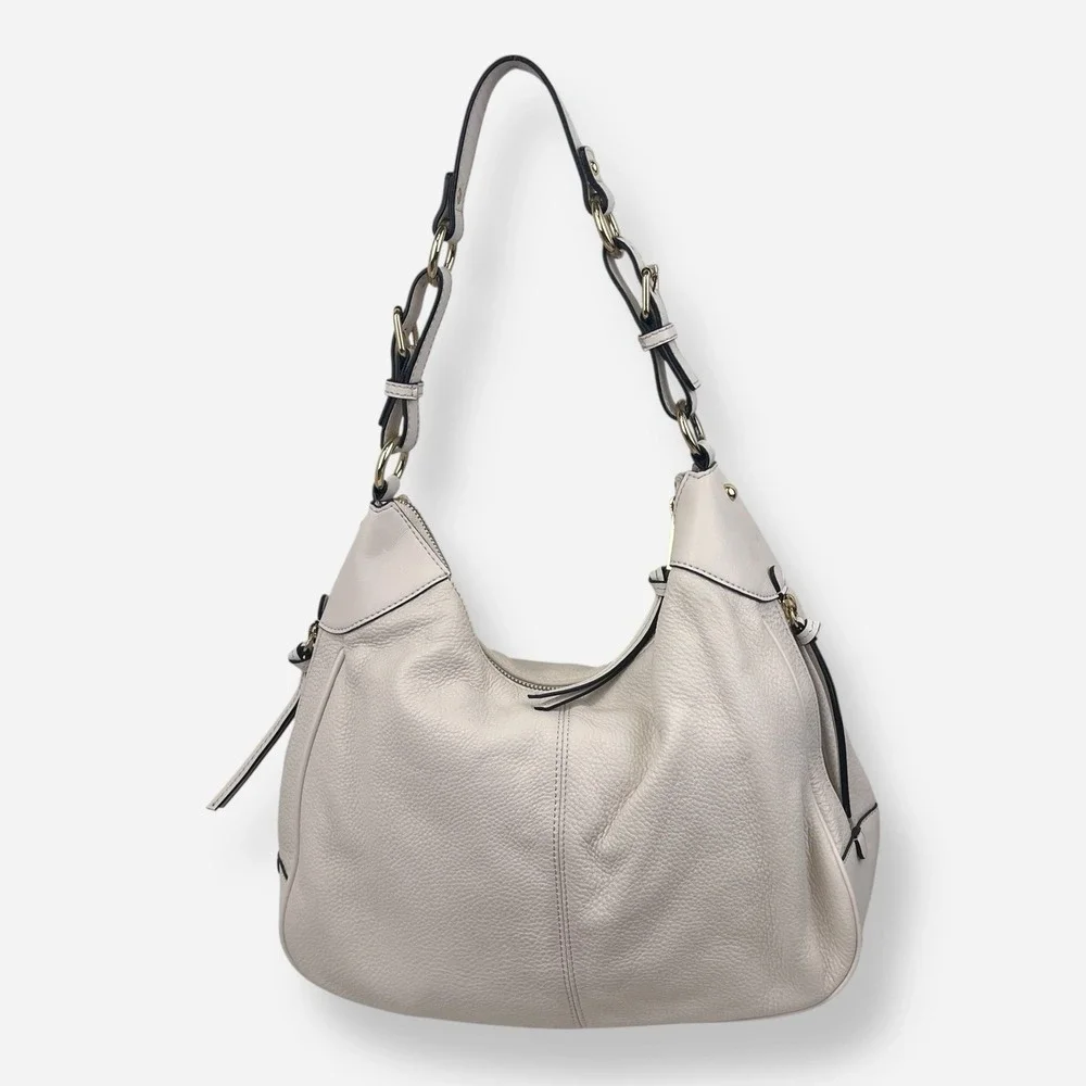 Calvin Klein Ivory Bone White‎ Hobo Pebbled Leather Adj Strap Shoulder Bag Purse